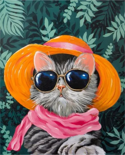 Feline Dion | Pet Gala (PRT-16516-109127) - Canvas Art Print - 23in X 30in