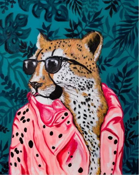 Leopardo Di Cat Rio | Pet Gala (ART-16516-109120) - Handpainted Art Painting - 24in X 30in
