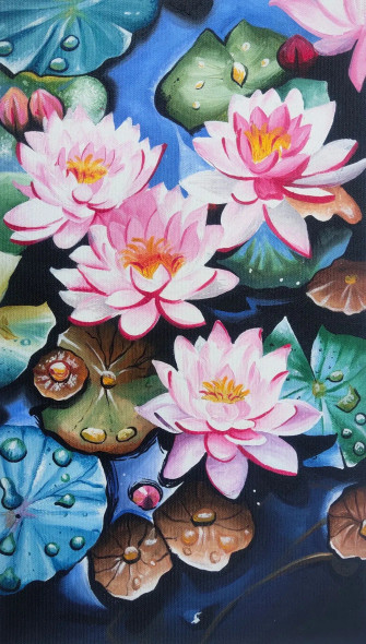 Lotus (ART-329-109100) - Handpainted Art Painting - 9in X 16in