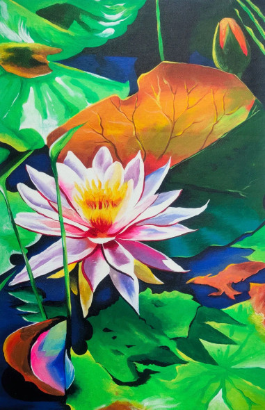 Lotus (ART-329-109109) - Handpainted Art Painting - 15in X 24in
