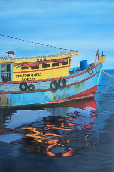 Vizag Harbour (ART-329-109113) - Handpainted Art Painting - 24in X 36in