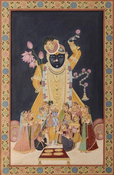 Pichwai Is A Traditional Style Of Painting From Rajasthan (ART-7555-109027) - Handpainted Art Painting - 24in X 36in