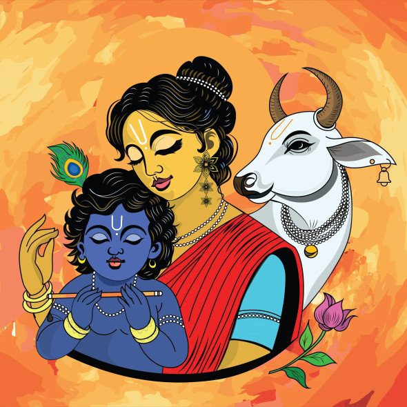 Divine Bond Of Yashoda And Lord Krishna - Traditional Indian Art | Hindu Spiritual Painting (ART-3053-109112) - Handpainted Art Painting - 36in X 36in