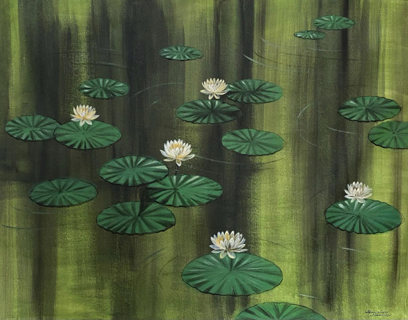 Waterlilies (ART-3512-109155) - Handpainted Art Painting - 43in X 34in