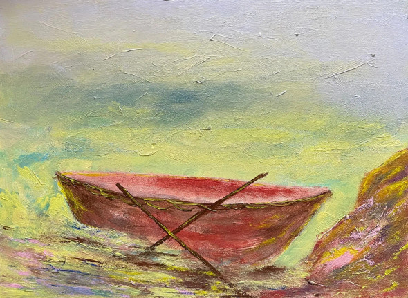 Abandoned Boat (ART-8841-109156) - Handpainted Art Painting - 11in X 8in