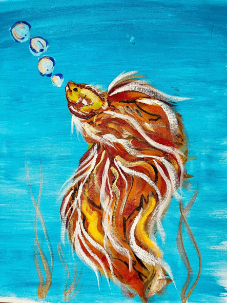Canvas Painting _Artistic Fish (ART-16801-109194) - Handpainted Art Painting - 16in X 20in