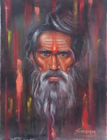 Saadhu (ART-16166-109381) - Handpainted Art Painting - 15in X 18in