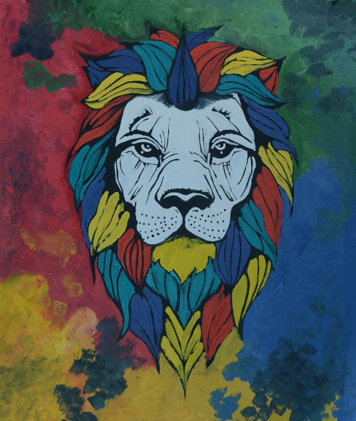 COLORFUL LION VECTOR (ART-1538-109315) - Handpainted Art Painting - 18in X 22in