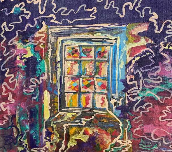 PSYCHEDELIC WINDOW - MINI PAINTING (ART-1538-109321) - Handpainted Art Painting - 11in X 11in