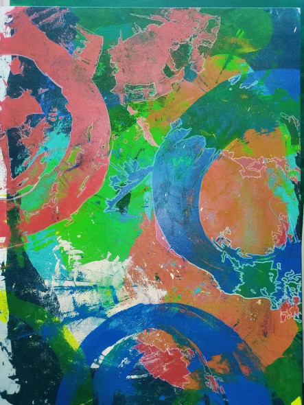 COLORFUL ABSTRACT LAYERED PAINTING (ART-1538-109374) - Handpainted Art Painting - 33in X 43in