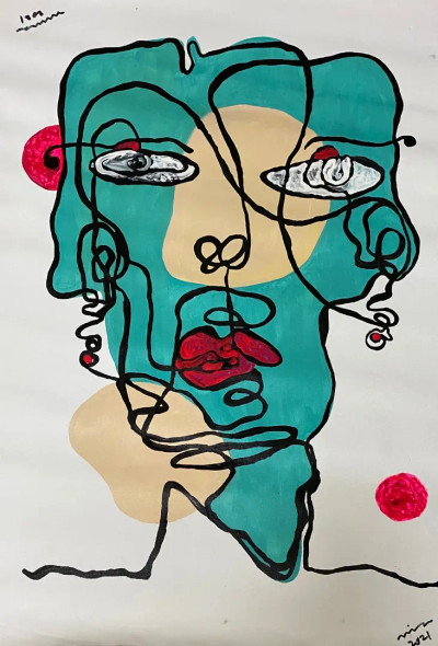 GRIEF | LINE DRAWING PORTRAIT (ART-1538-109330) - Handpainted Art Painting - 14in X 22in
