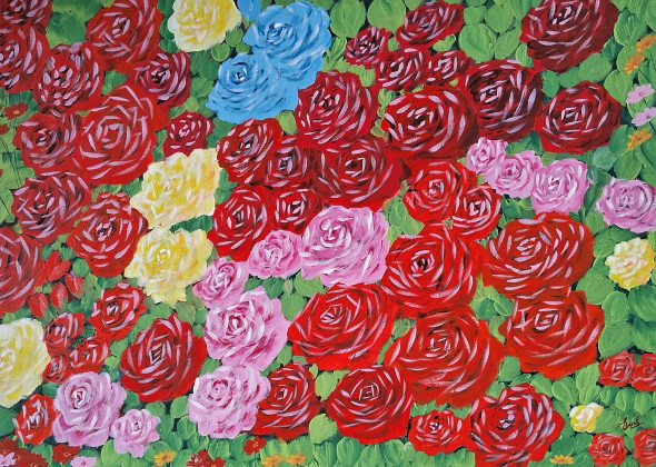 The Roses (ART-16822-109426) - Handpainted Art Painting - 40in X 28in