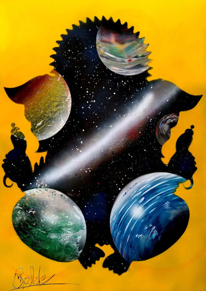 Celestial Ganesha (ART-16799-109262) - Handpainted Art Painting - 20in X 28in