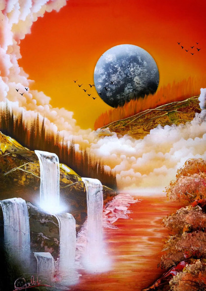 Dreamy Orange Valley (ART-16799-109261) - Handpainted Art Painting - 20in X 28in