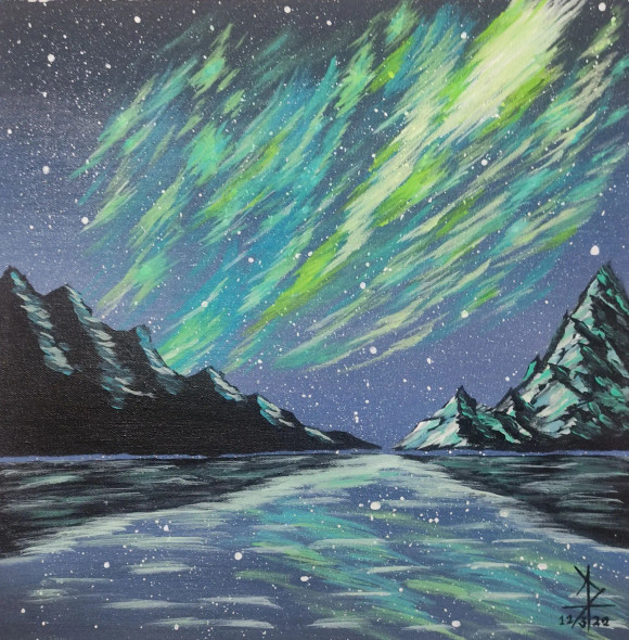 Northern Lights/Aurora (ART-16778-109492) - Handpainted Art Painting - 17in X 17in