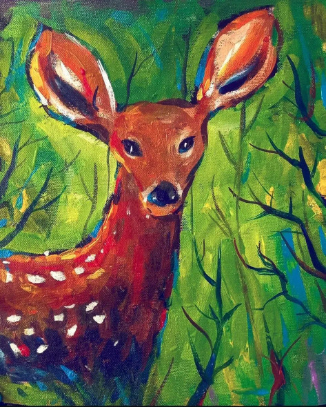 The Deer Calf! (ART-16821-109578) - Handpainted Art Painting - 12in X 12in