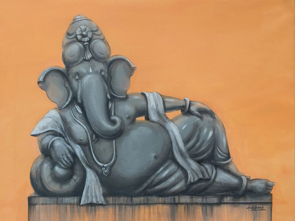 Ganesha (ART-3512-109546) - Handpainted Art Painting - 39in X 31in