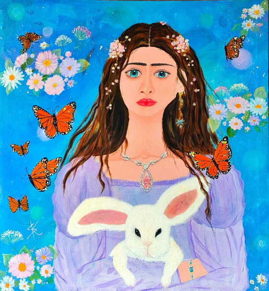 14. "Bunny Bliss In Bloom (ART-16784-109467) - Handpainted Art Painting - 20in X 22in