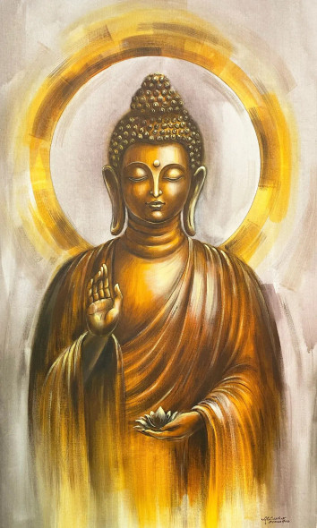 Buddha (ART-3512-109619) - Handpainted Art Painting - 25in X 43in
