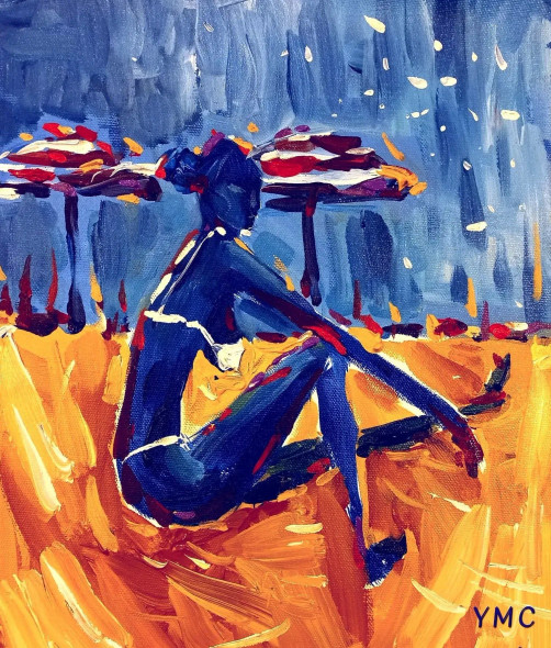 Sea Girl (ART-16821-109545) - Handpainted Art Painting - 12in X 15in