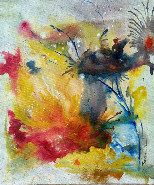 Blue Flower (ART-1734-109630) - Handpainted Art Painting - 14in X 16in