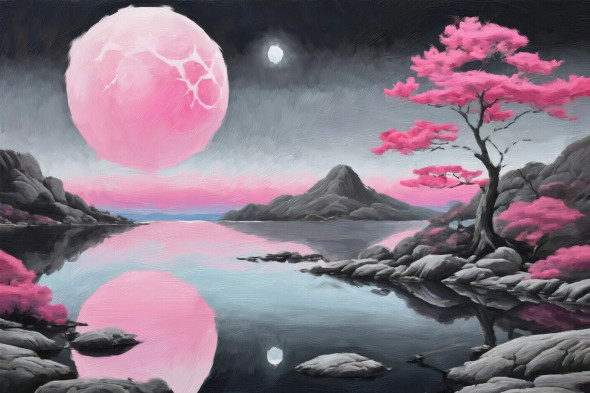 The Moonlit Night, A Blooming Delight. (PRT-16861-109648) - Canvas Art Print - 36in X 24in