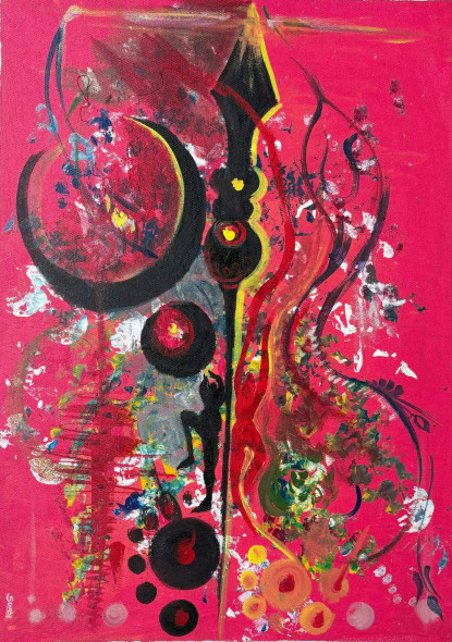 Red And Black Expression (ART-1734-109631) - Handpainted Art Painting - 15in X 21in