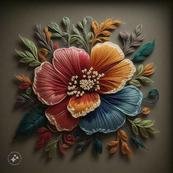 Thread Art Flora (PRT-16612-109861) - Canvas Art Print - 24in X 24in