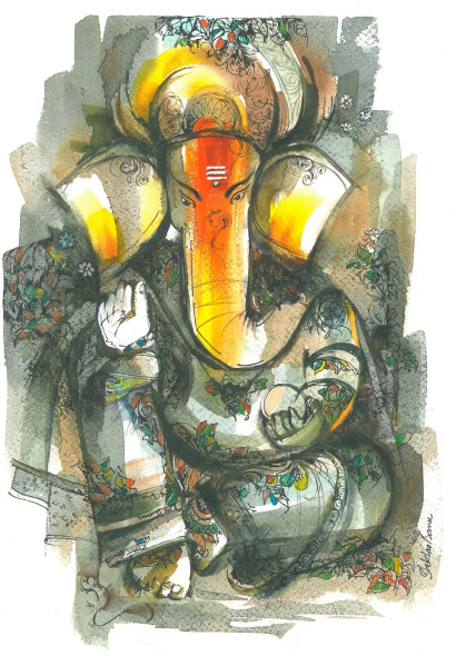 Mangal Murti (ART-16844-109813) - Handpainted Art Painting - 10in X 13in