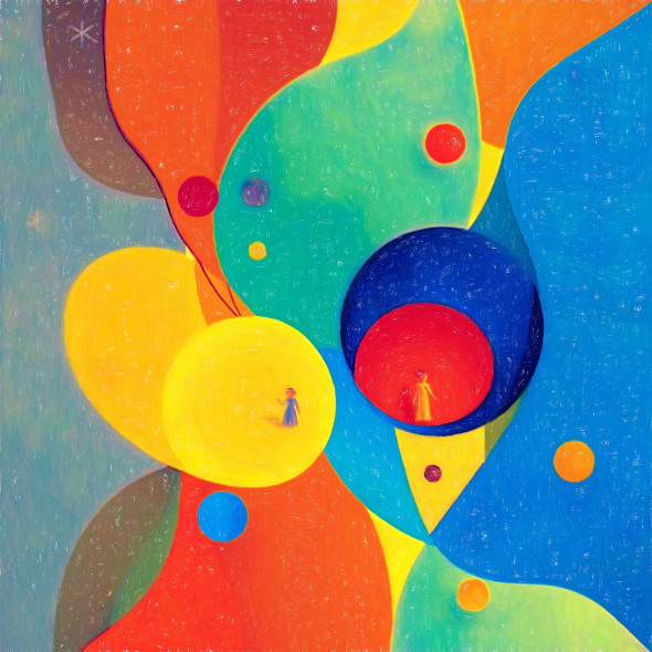 Harmonious Palette With Mystical Figures#2 (PRT-15842-109954) - Canvas Art Print - 60in X 60in