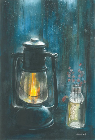 Luminous Lantern Or Lamp (ART-16844-109805) - Handpainted Art Painting - 9in X 13in