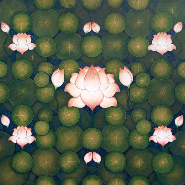 Lotus Pond (ART-464-109888) - Handpainted Art Painting - 48in X 48in