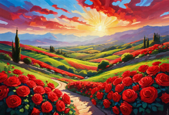 Roses Of The Horizon (PRT-16861-110148) - Canvas Art Print - 36in X 25in