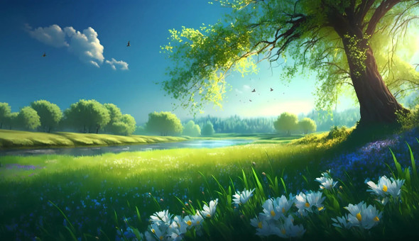 Morning Green Scenery (PRT-8645-109994) - Canvas Art Print - 18in X 10in