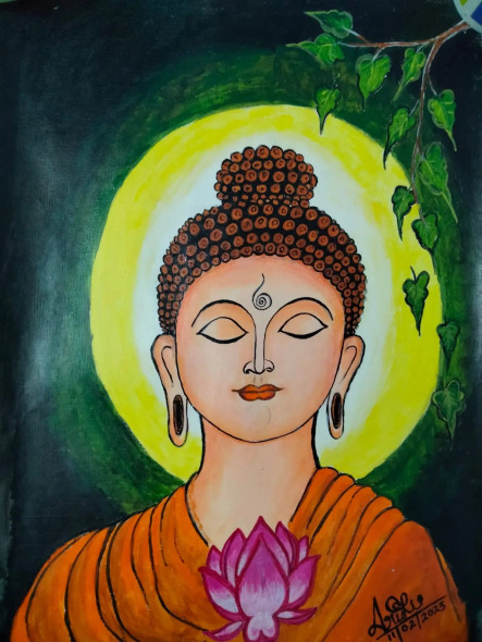 Meditating Buddha (ART-16739-109964) - Handpainted Art Painting - 14in X 20in