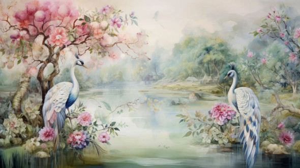 Watercolor Color Painting Of Forest (PRT-8645-110158) - Canvas Art Print - 18in X 10in