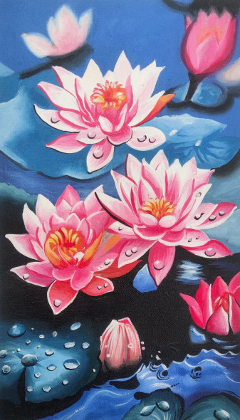 Lotus (ART-329-110243) - Handpainted Art Painting - 9in X 16in