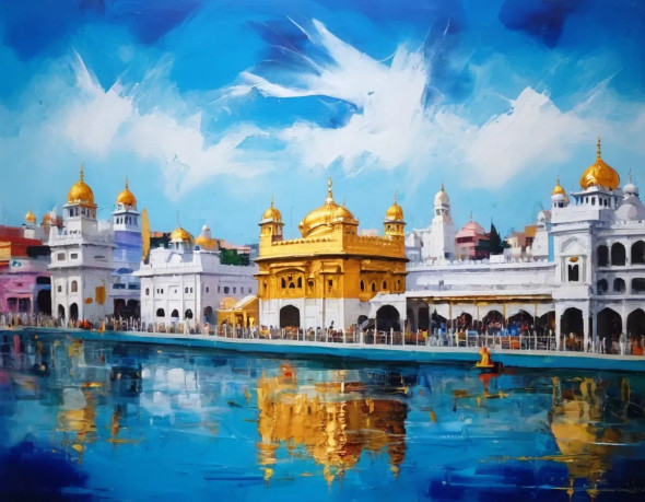 Golden Temple Painting (ART-3319-108218) - Handpainted Art Painting - 48in X 36in