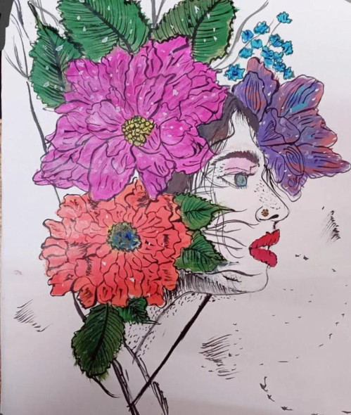 "Petals Of Expression: A Journey Through Art And Nature" (ART-16086-109941) - Handpainted Art Painting - 10in X 15in