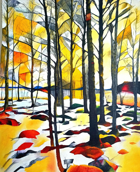 Fire Ice Forest (ART-8535-110246) - Handpainted Art Painting - 15in X 19in