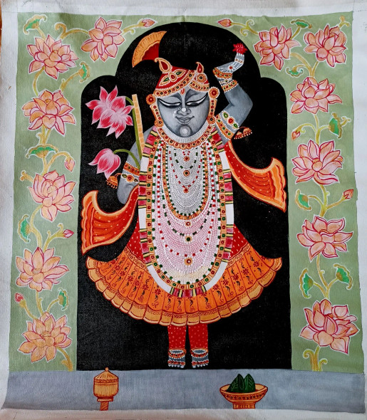 Shrinath Ji Pichwai Acrylic Painting (Shringar Darshan ),Size 24×27inch (ART-8994-110171) - Handpainted Art Painting - 24in X 27in