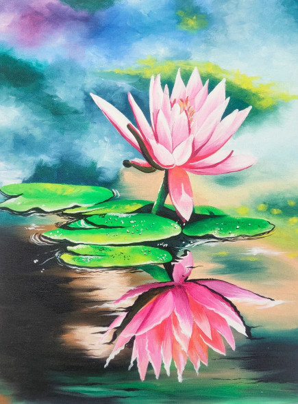 Lotus (ART-329-110242) - Handpainted Art Painting - 12in X 16in