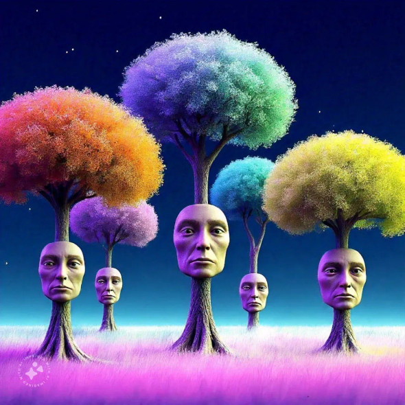 Figurative Trees 001 (PRT-16612-110330) - Canvas Art Print - 24in X 24in