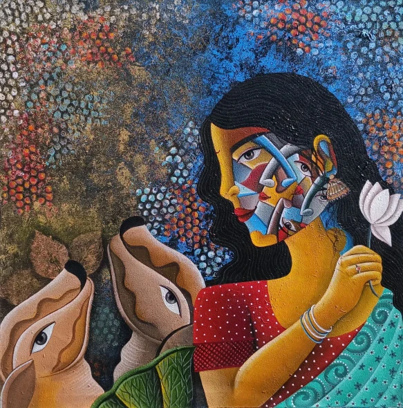 Traditional Women (ART-8439-110264) - Handpainted Art Painting - 24in X 24in