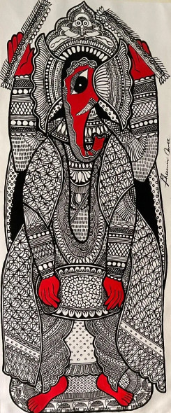 Shri Ganpati (ART-8725-110392) - Handpainted Art Painting - 18in X 45in