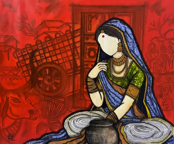 Nivrutti 2 (ART-7129-110390) - Handpainted Art Painting - 39in X 32in