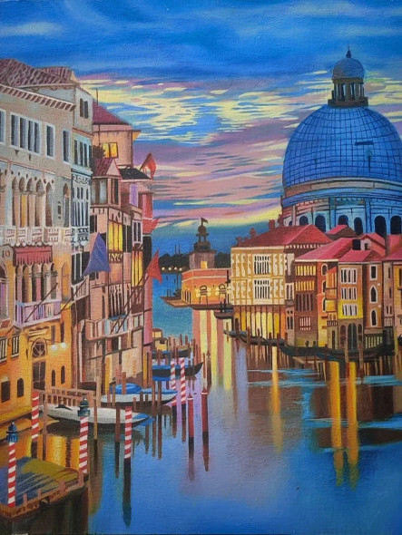 A Venetian Sunset (ART-16795-110663) - Handpainted Art Painting - 14in X 18in