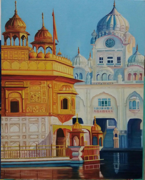 Golden Temple (ART-8424-110683) - Handpainted Art Painting - 24in X 30in
