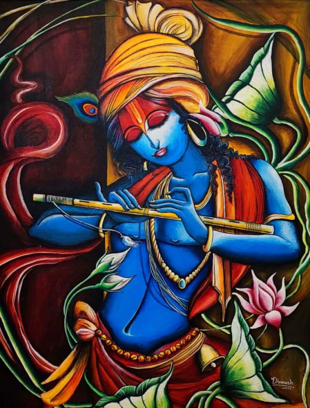Divine Melody (ART-16946-110668) - Handpainted Art Painting - 27in X 36in