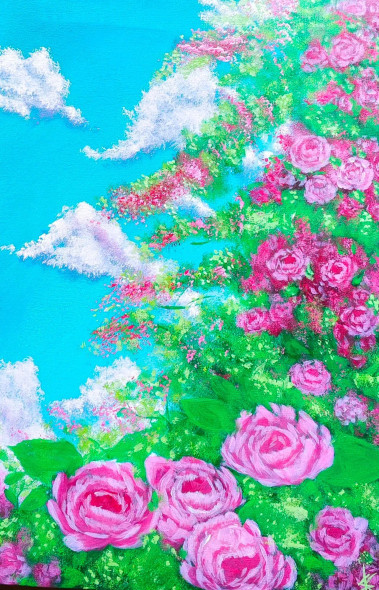 Pink Rose Flower Painting (ART-16784-110691) - Handpainted Art Painting - 12in X 18in